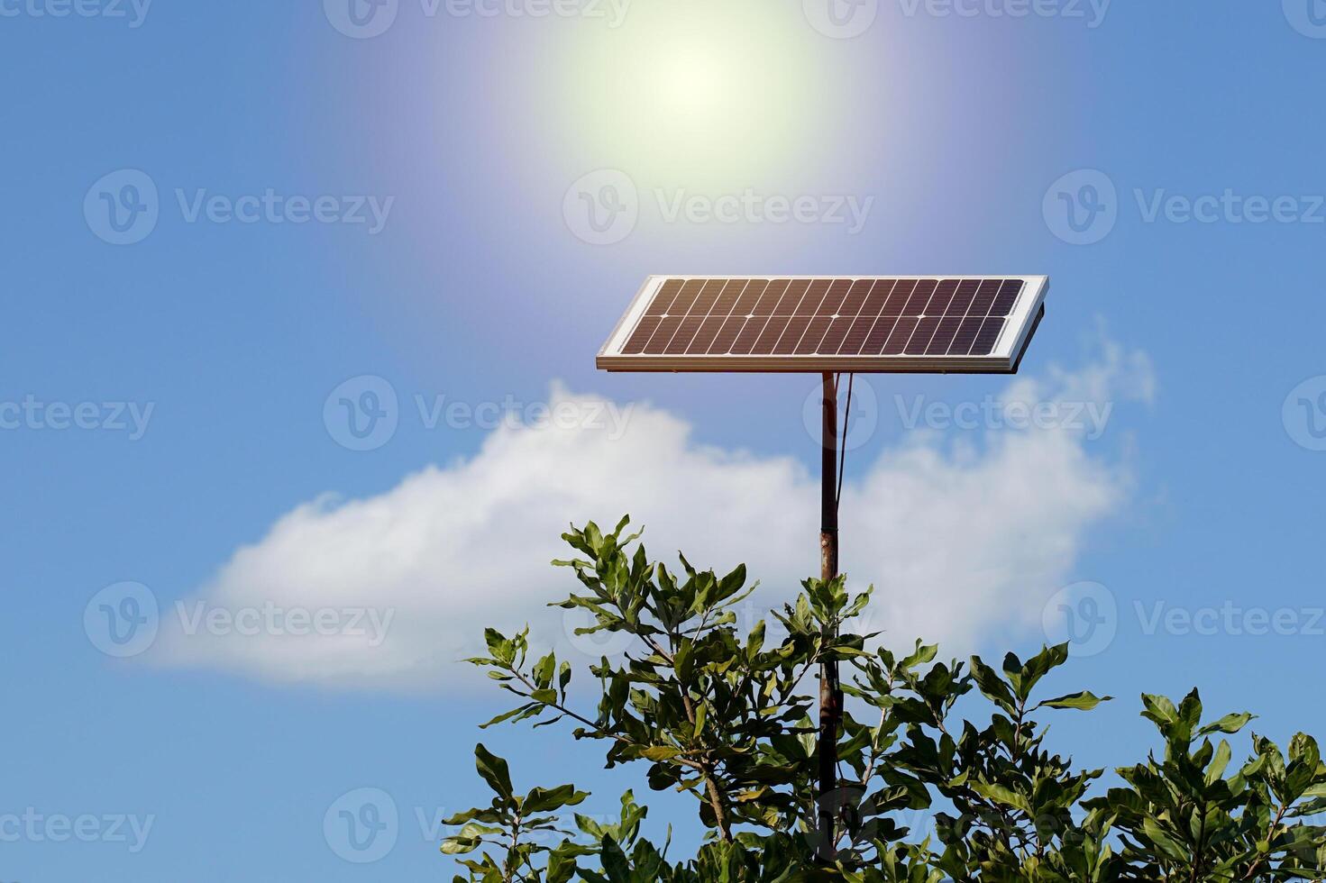 solarzelle erzeugt strom aus sonnenenergie, konzept, stromquelle, saubere energie, solarenergie, erneuerbare energie. weicher und selektiver Fokus. foto