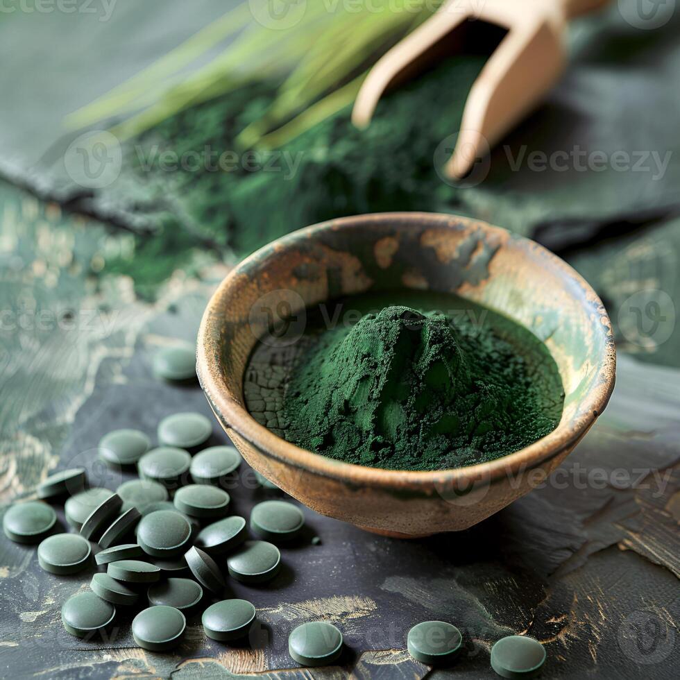 ai generiert verstreut Spirulina Pulver foto