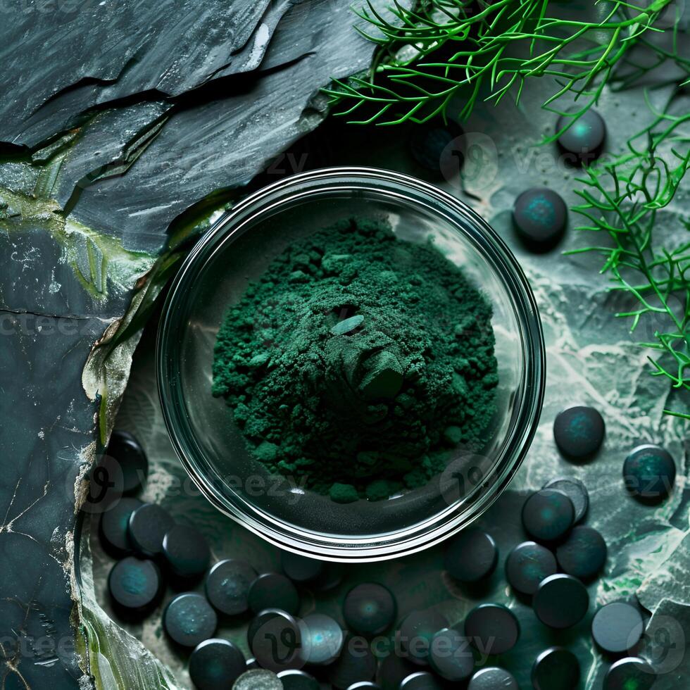 ai generiert Spirulina auf Natur Hintergründe foto