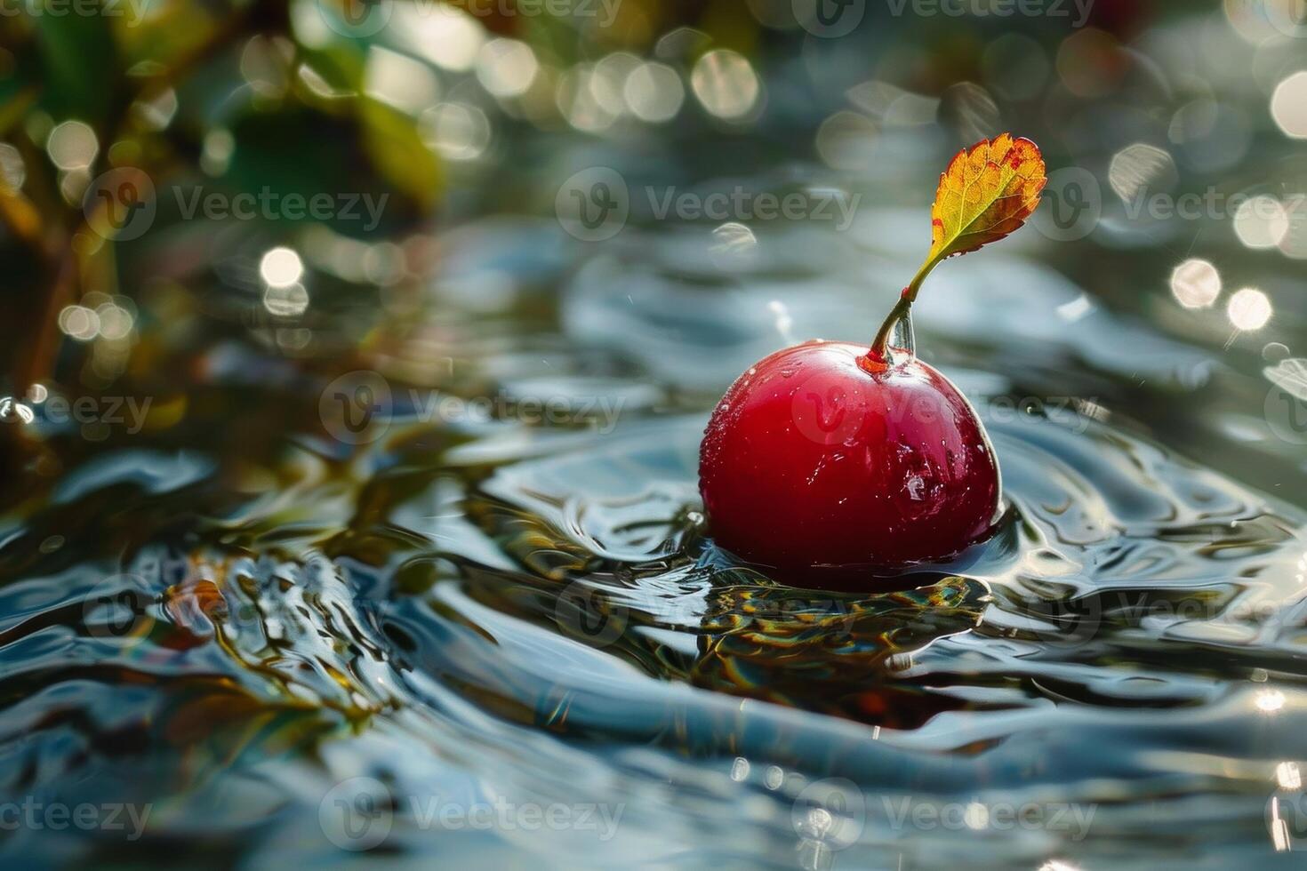 ai generiert Kirsche schwebend auf Körper von Wasser foto