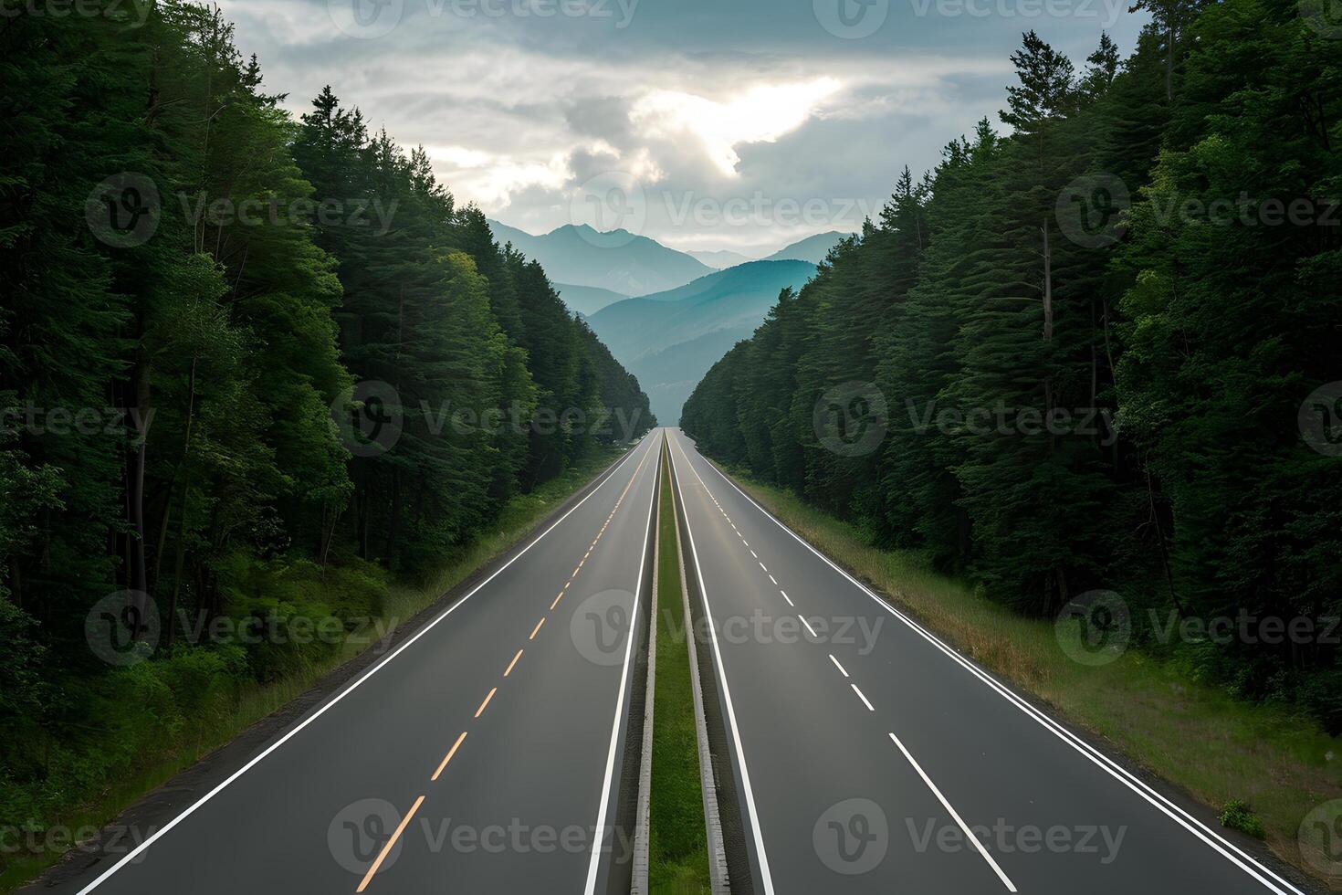 ai generiert Straße Aussicht transformiert nach Morgen bearbeitet, Angebot frisch Perspektive foto