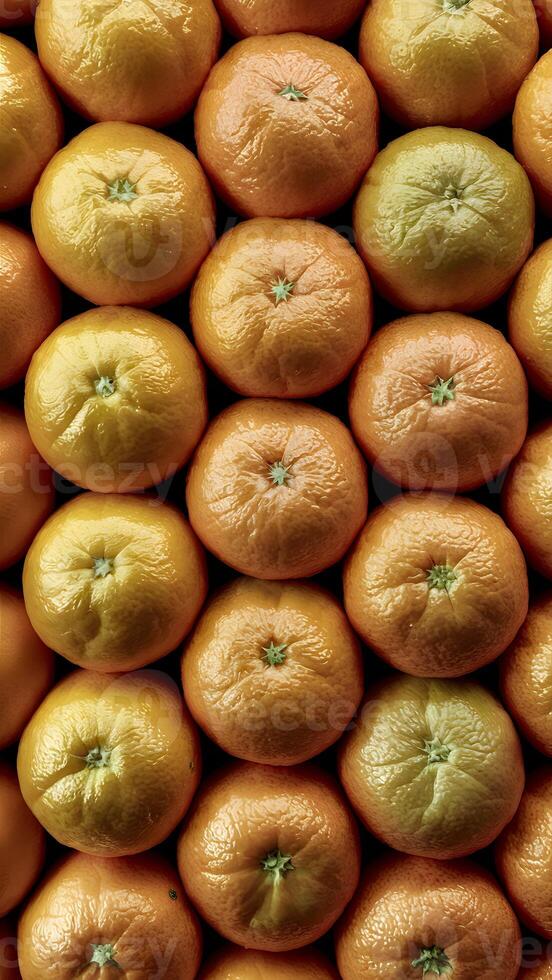 ai generiert Textur von frisch Mandarin Orangen im Supermarkt, Zitrusfrüchte Obst Foto Vertikale Handy, Mobiltelefon Hintergrund