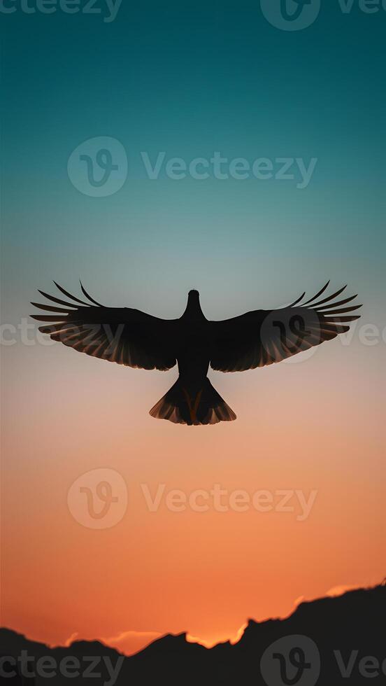 ai generiert Silhouette von Vogel Flug Einzelheiten gefangen gegen Himmel Vertikale Handy, Mobiltelefon Hintergrund foto