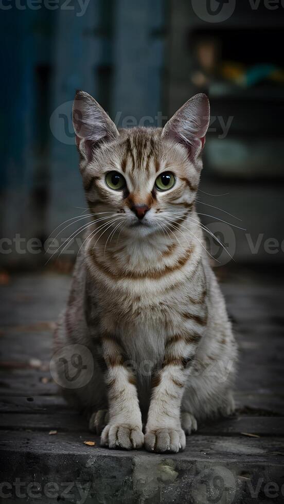 ai generiert streunend Katzen fesselnd Porträt Vitrinen es ist einzigartig Schönheit Vertikale Handy, Mobiltelefon Hintergrund foto