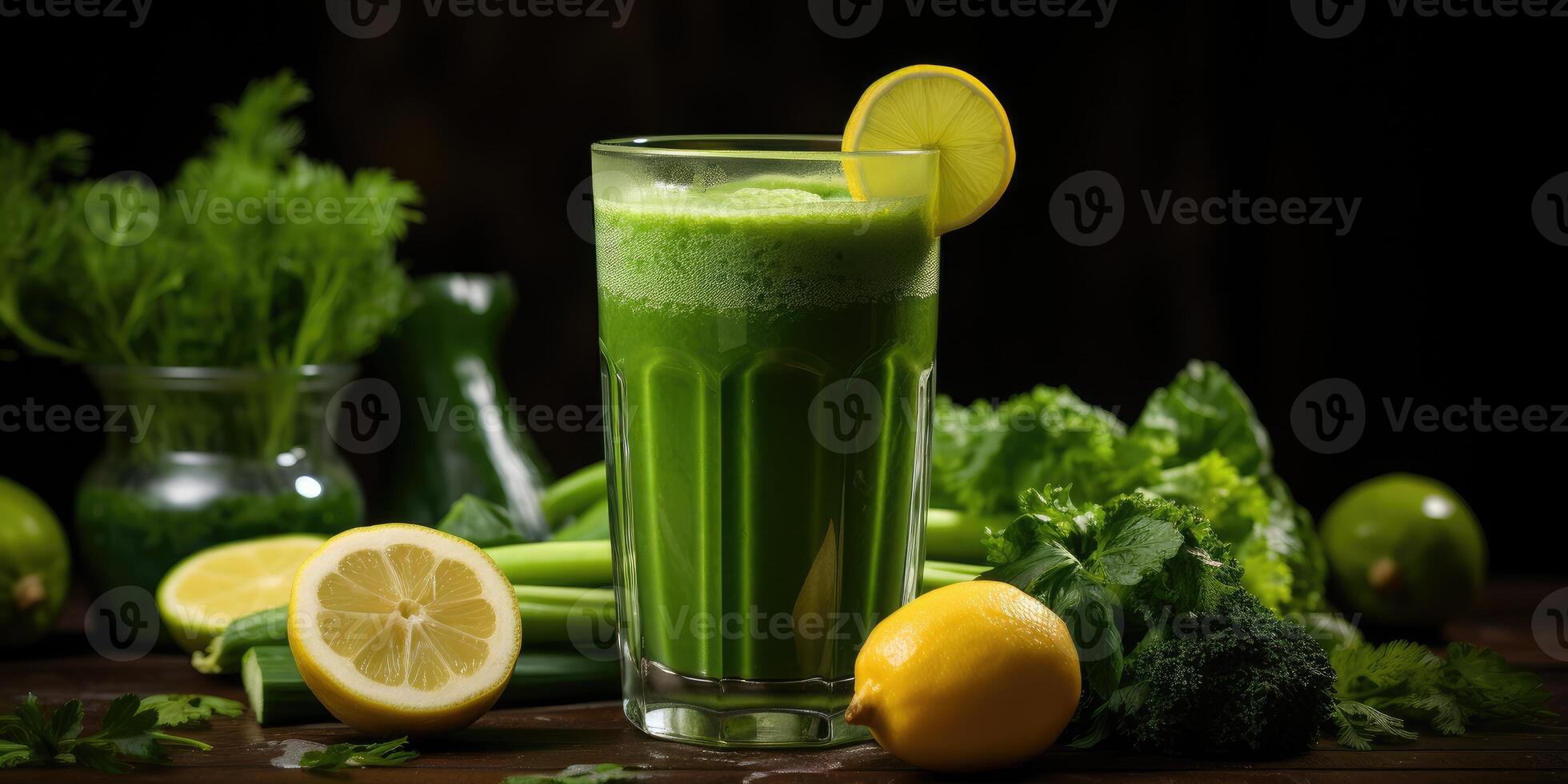 ai generiert Grün umweltfreundlich Saft von Gurke und Mango im Glas auf ein dunkel Hintergrund. generativ ai foto