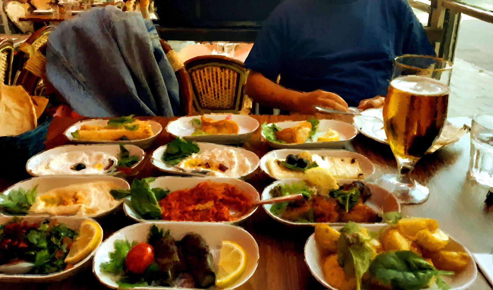 ein traditionell libanesisch Buffet Stück gerade serviert. Digital Gemälde Stil. foto