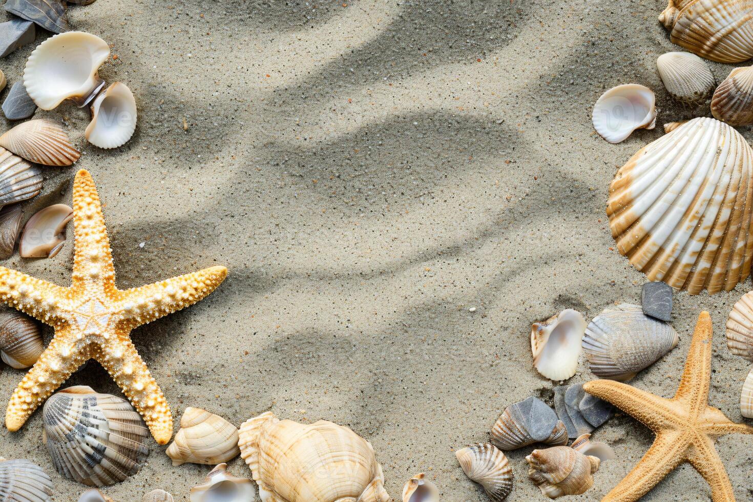 Foto Kopieren Raum Sand mit Muscheln und Seestern