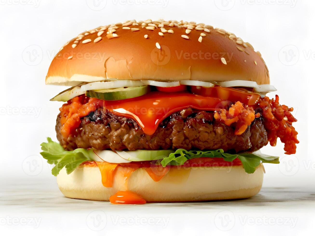 köstlich Burger, isoliert auf Weiß Hintergrund foto