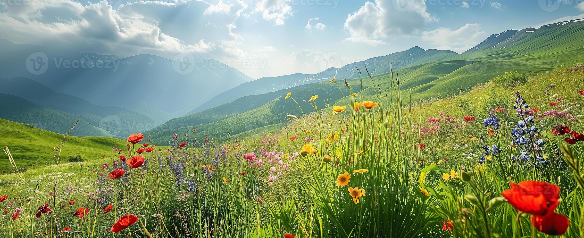 Frühling Lichtung mit blühen Rosa Blumen im sonnig Tag. still natürlich Frühling Landschaft mit Blumen. verschwommen Wald Feld Hintergrund foto