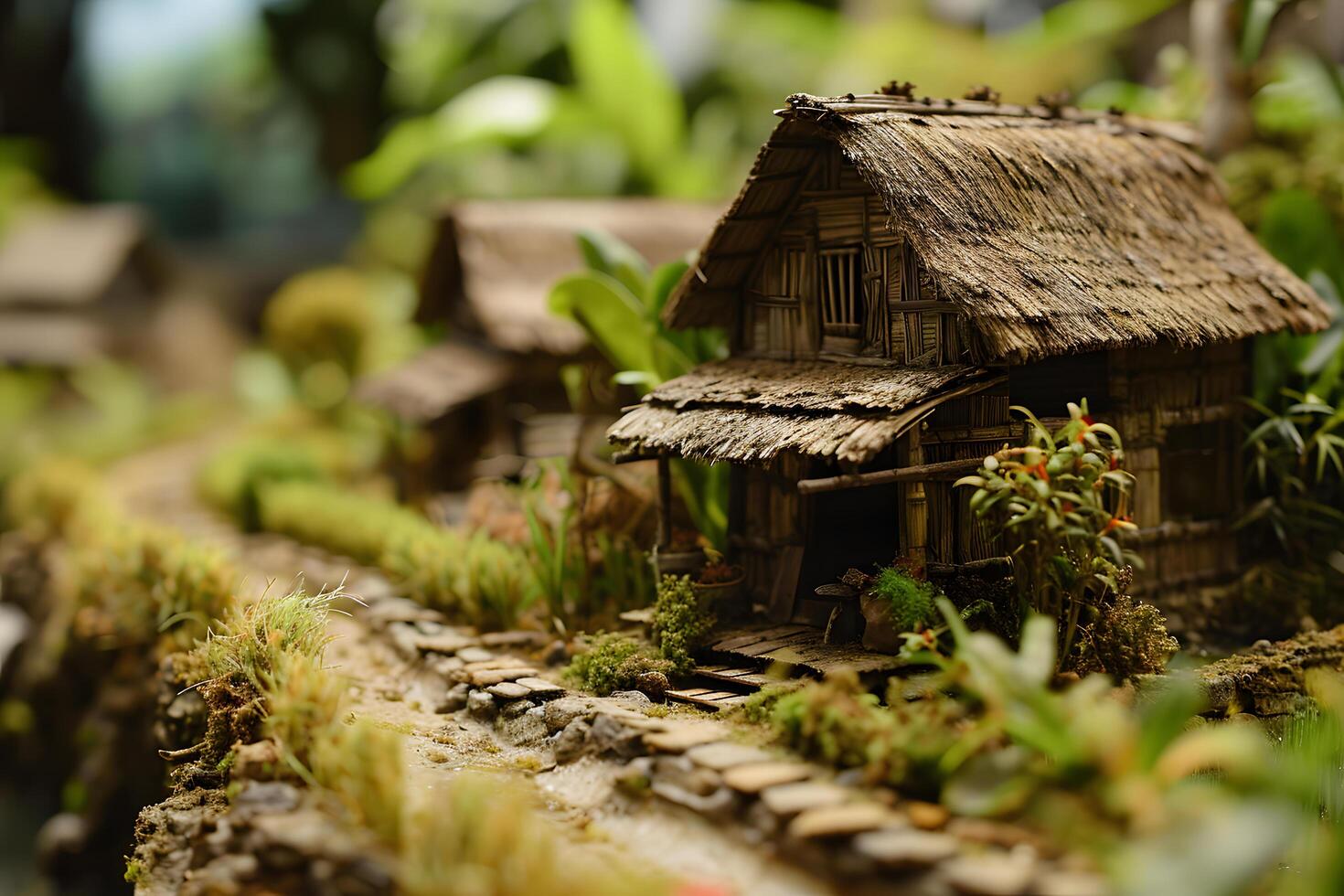 Diorama von traditionell Hütte Haus im Dorf, selektiv Fokus foto