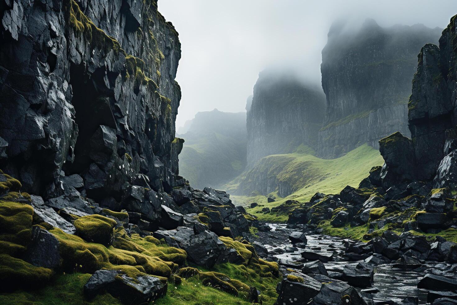 natürlich Landschaft. nebelig Tag im das Berge. generiert durch künstlich Intelligenz foto