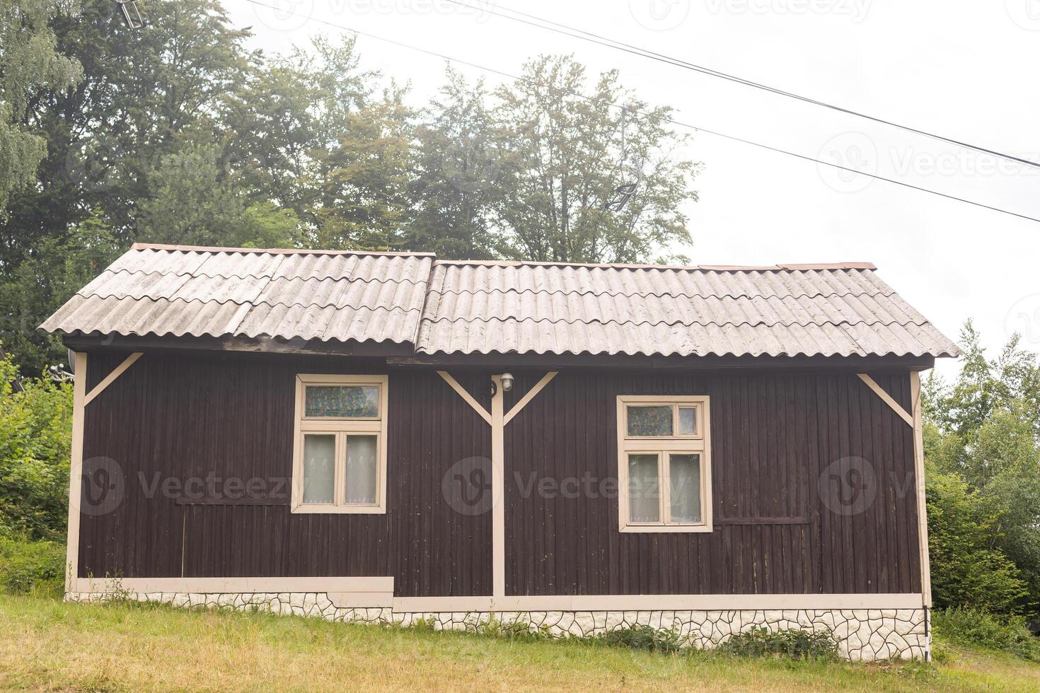 alt hölzern Haus im Frühling Karpaten Berge im Ukraine foto