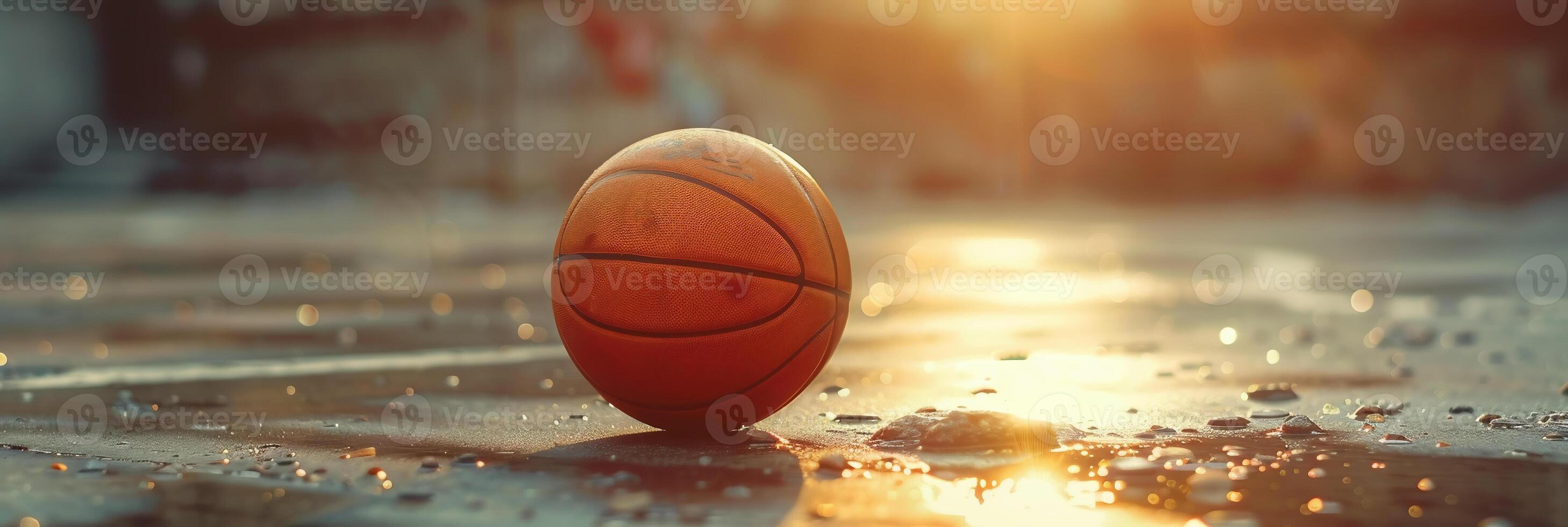 ai generiert Basketball auf städtisch Gericht. Jahrgang Stil foto