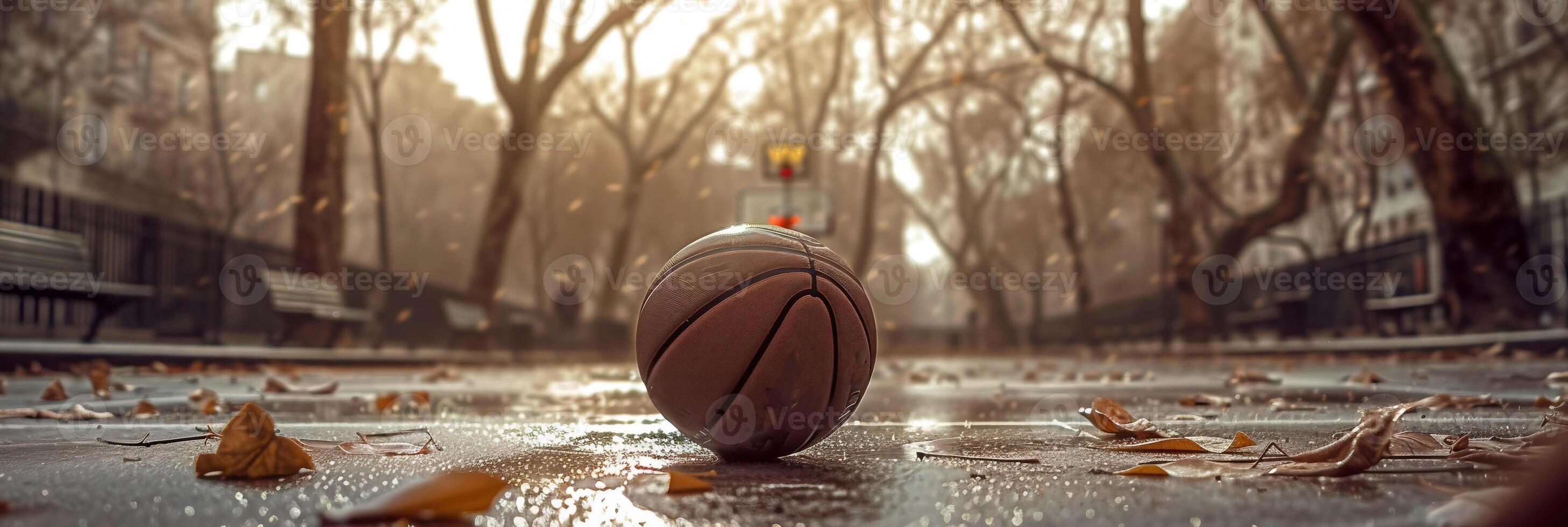 ai generiert Basketball auf städtisch Gericht. Jahrgang Stil foto