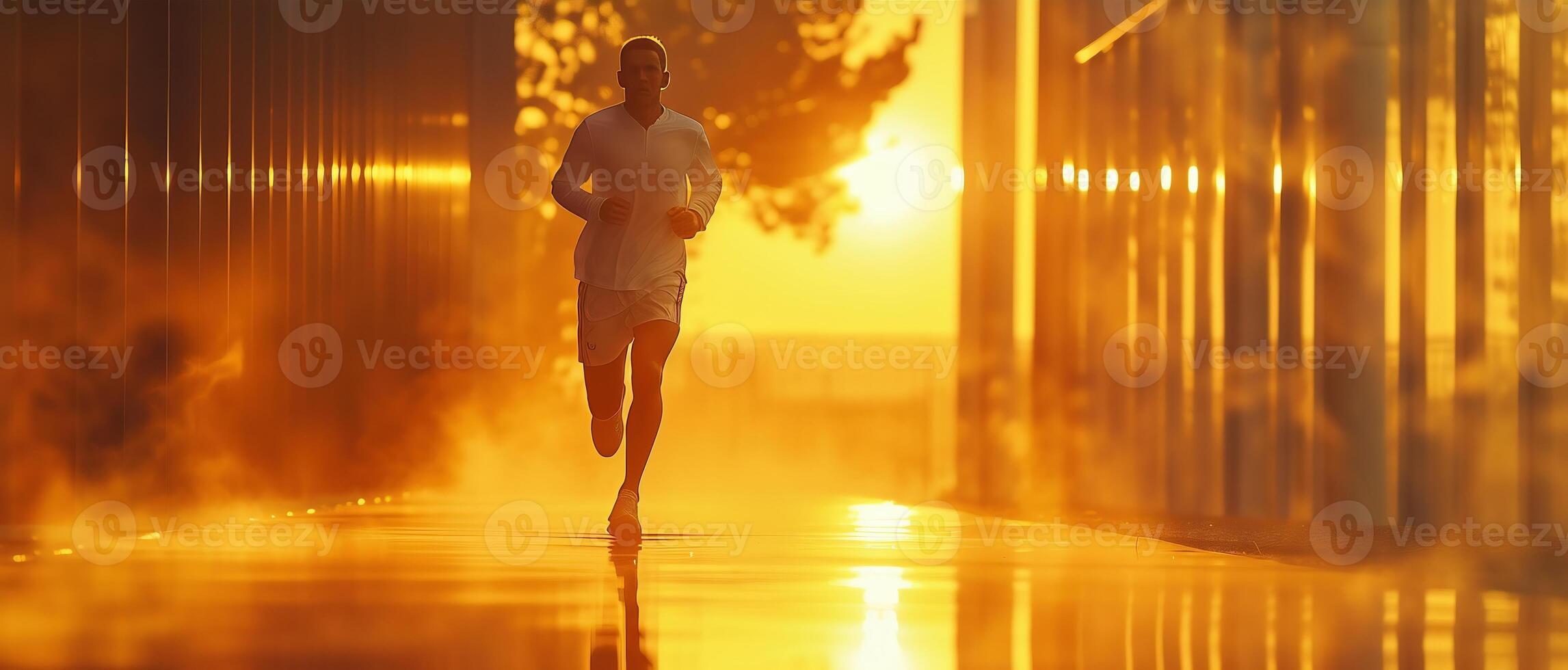 ai generiert Silhouette von Laufen Mann gegen das bunt Himmel. Silhouette von Laufen Mann auf Sonnenuntergang feurig Hintergrund foto