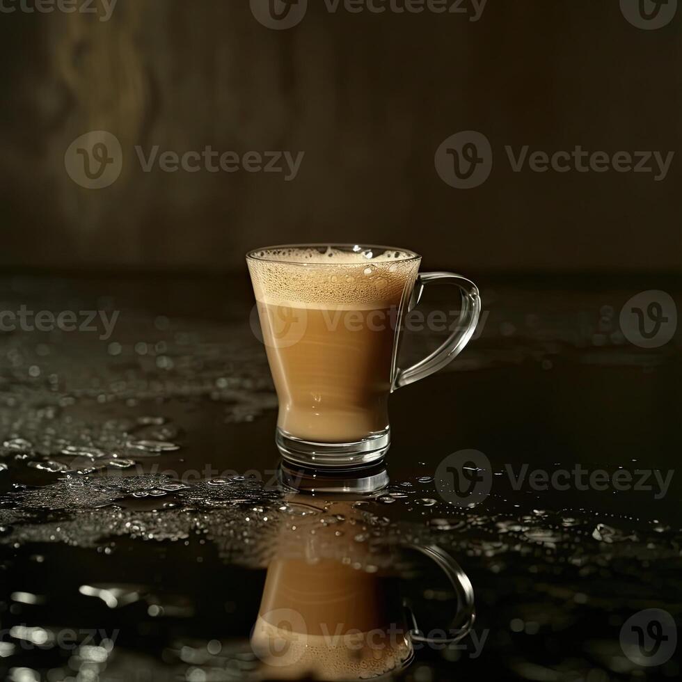 Kaffee im Glas Tasse auf nass Oberfläche foto