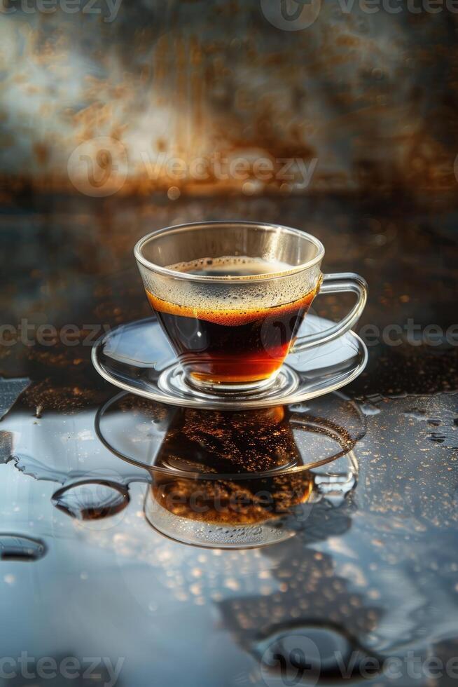 Kaffee im Glas Tasse auf nass Oberfläche foto