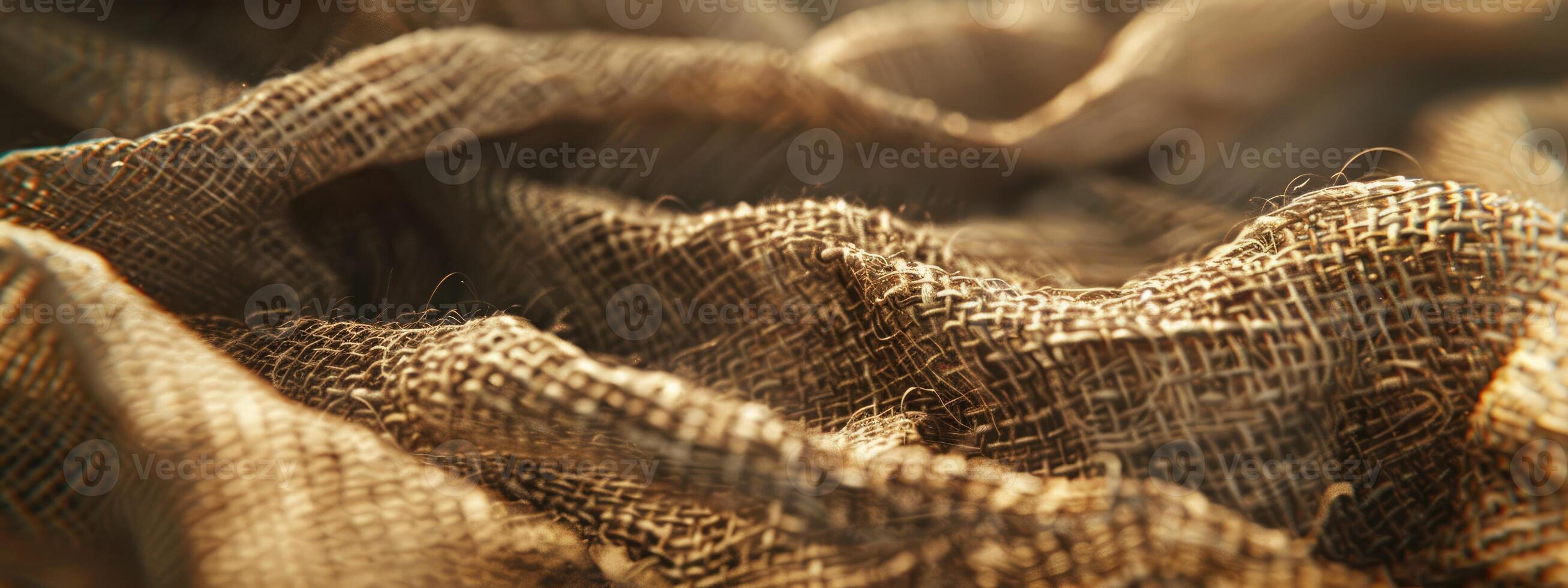 Nahansicht Leinen- Stoff, detailliert Ballaststoff Textur foto