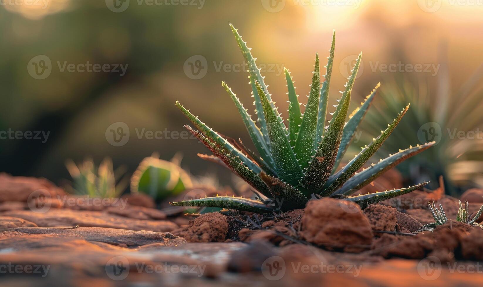 ein Aloe vera Pflanze blühend im ein Wüste Garten foto