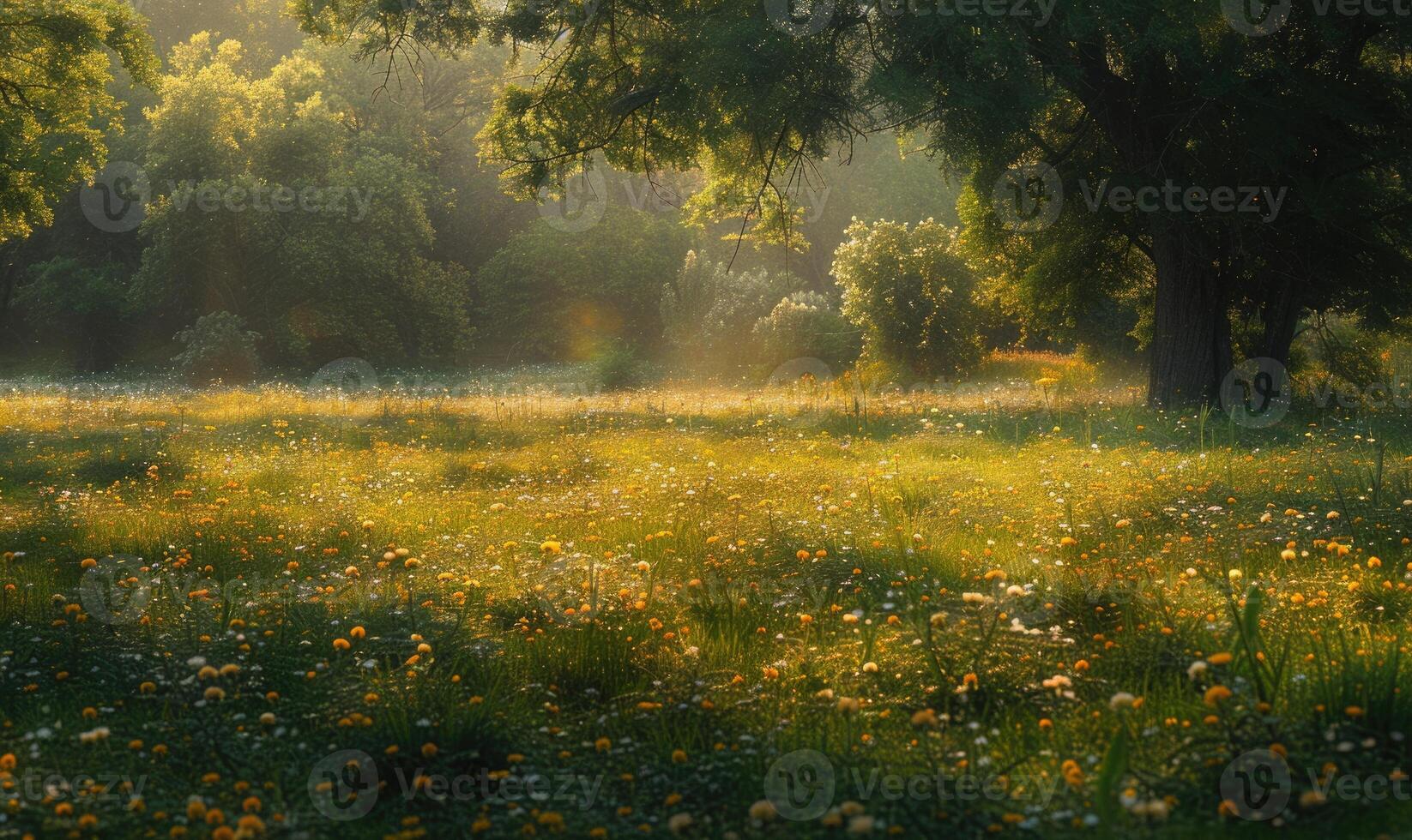 Frühling Wiese beim früh Morgen foto