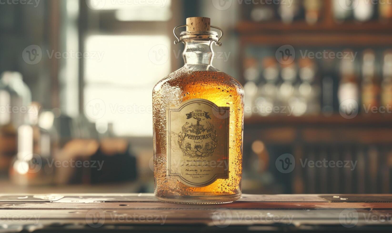 Vintage-inspiriert Glas Flasche Attrappe, Lehrmodell, Simulation präsentieren ein handgemacht Kleinserie Tonic Sirup mit handwerklich Etikette Design foto
