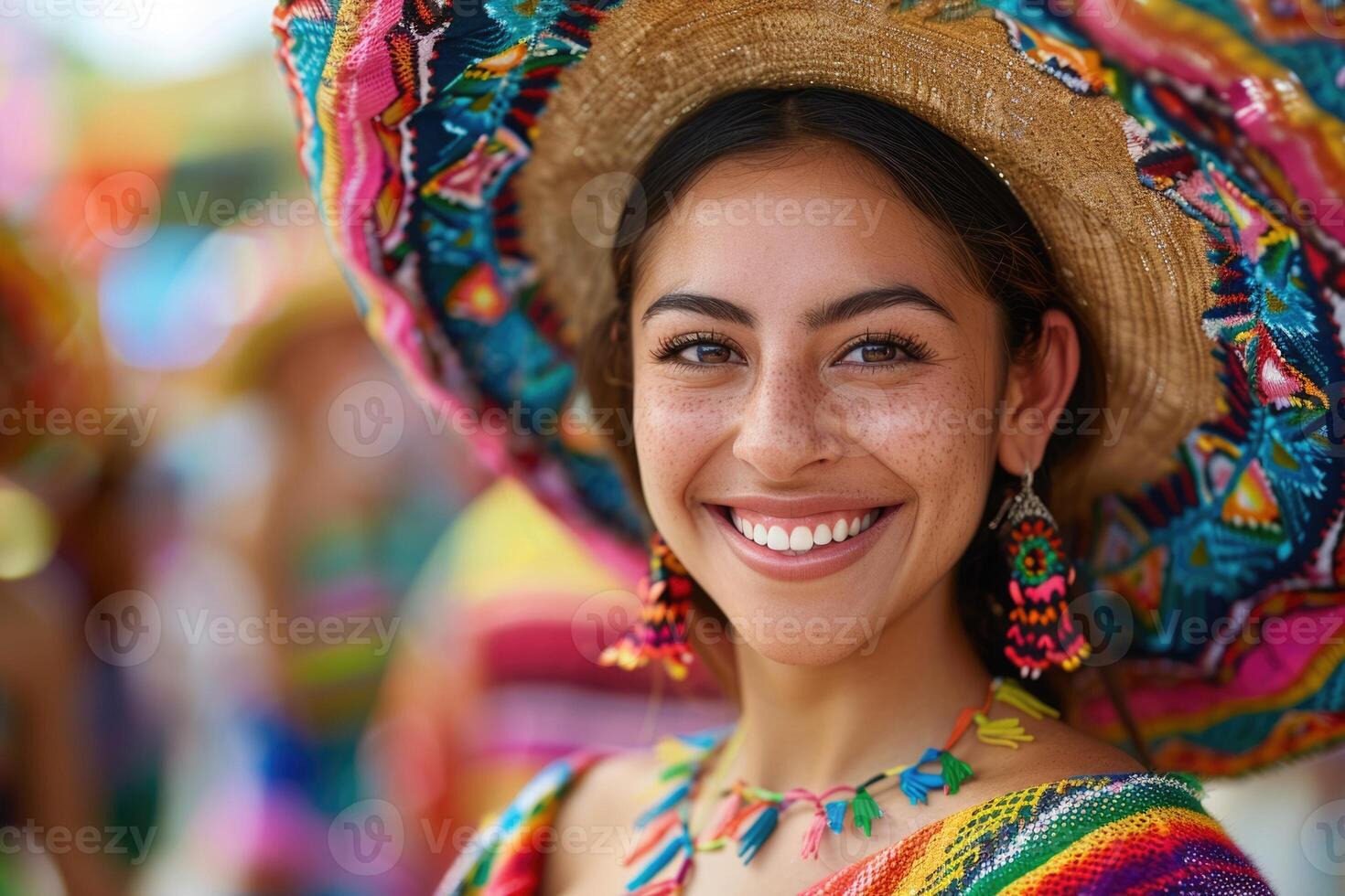 ai generiert Latein Frau im traditionell Mexikaner Kleid Tanzen beim Parade oder kulturell Festival im Mexiko Latein Amerika, ai generiert foto