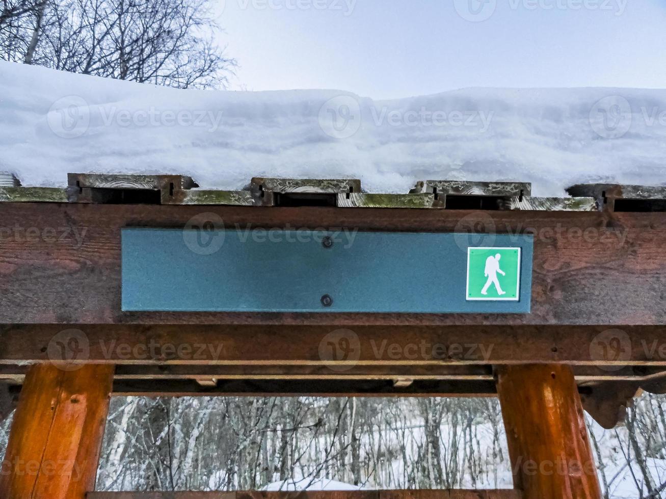 leeres grün türkisfarbenes Namensschild für Wanderwege, Hemsedal, Norwegen. foto