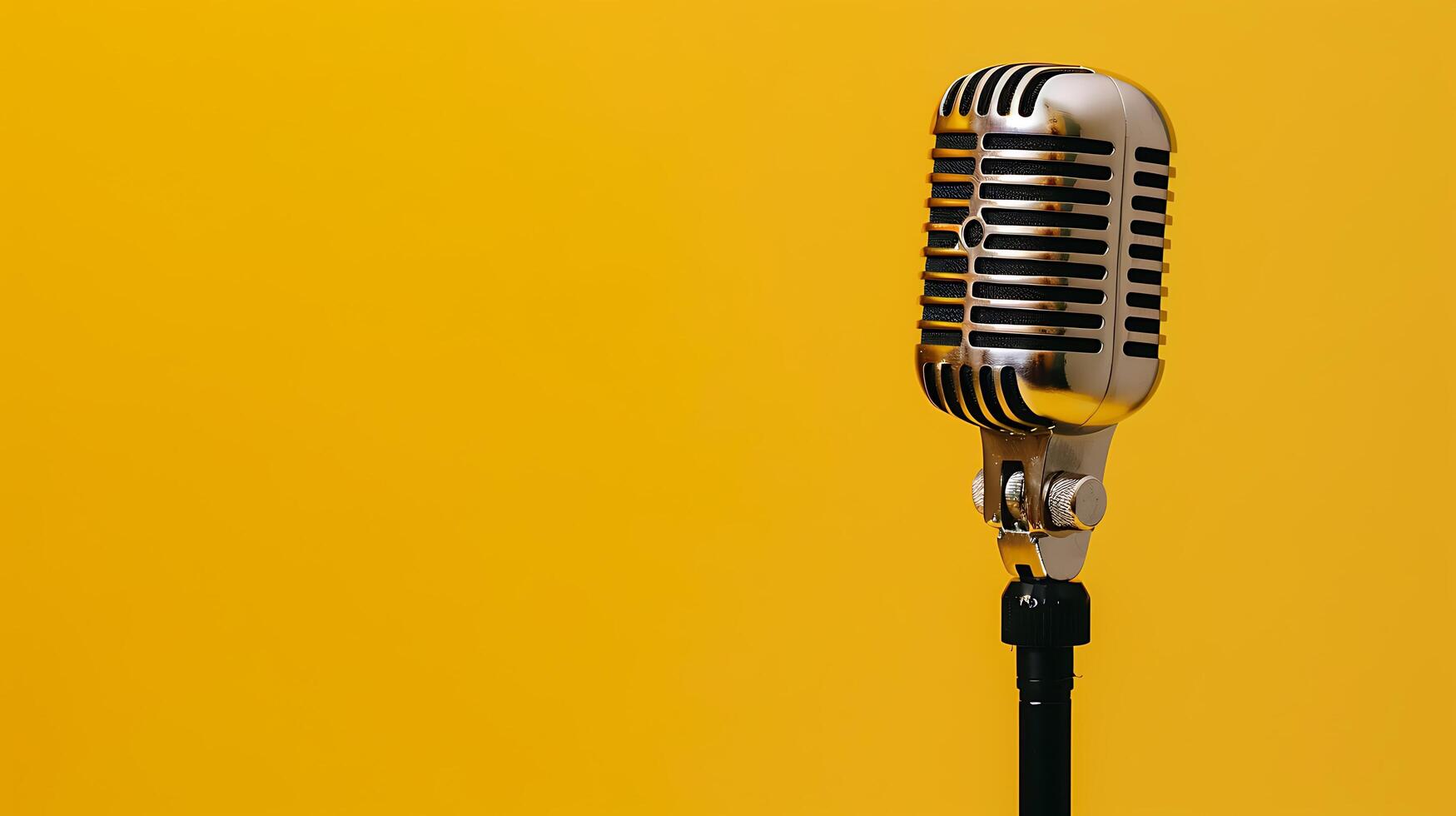 retro Mikrofon isoliert auf Gelb Hintergrund mit Kopieren Raum zum Text. foto