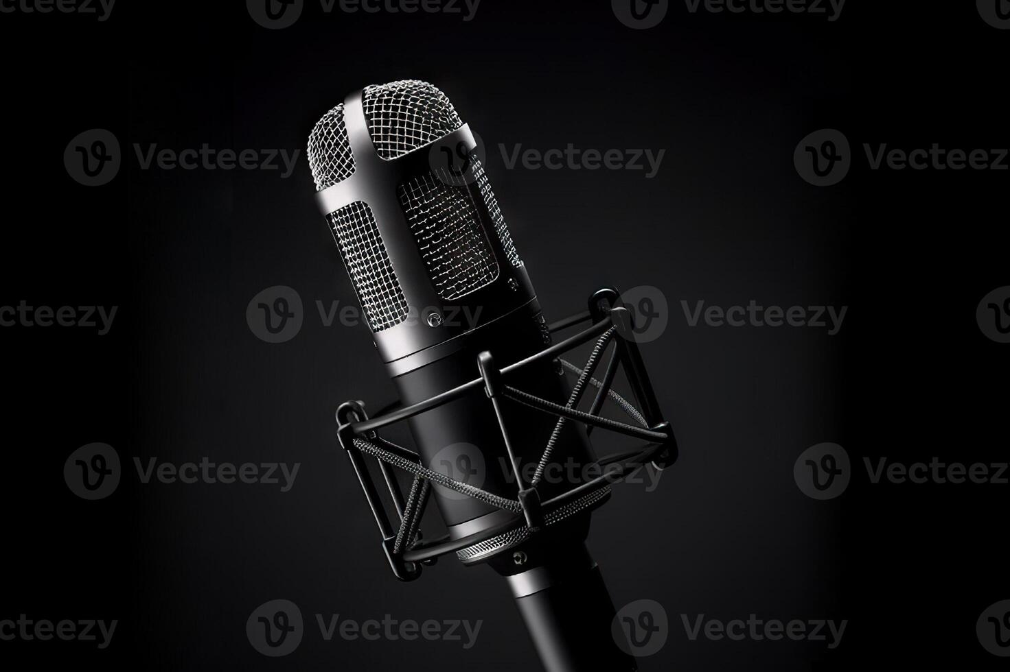 ai generiert glatt Eleganz Fachmann Mikrofon auf ein auffällig schwarz Hintergrund. erstellt mit generativ ai foto