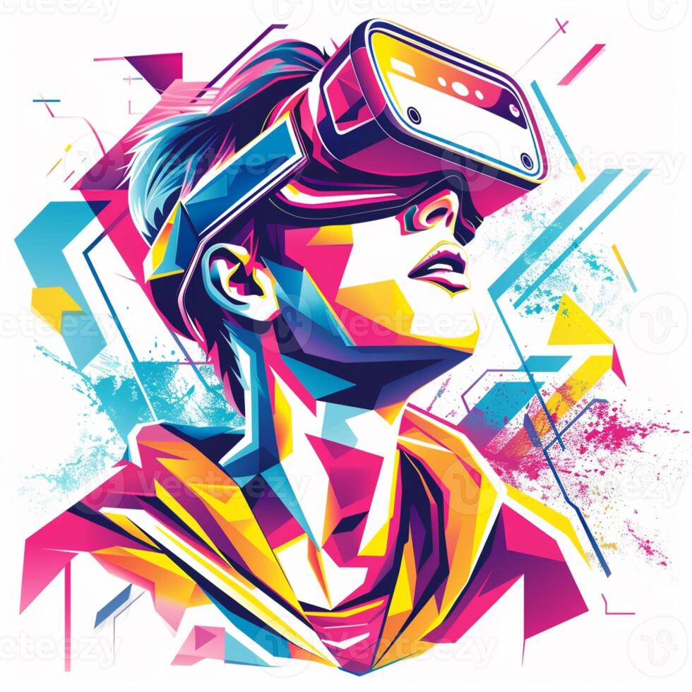 ein jung Mann im ein vr Headset. abstrakt Bild. Illustration foto