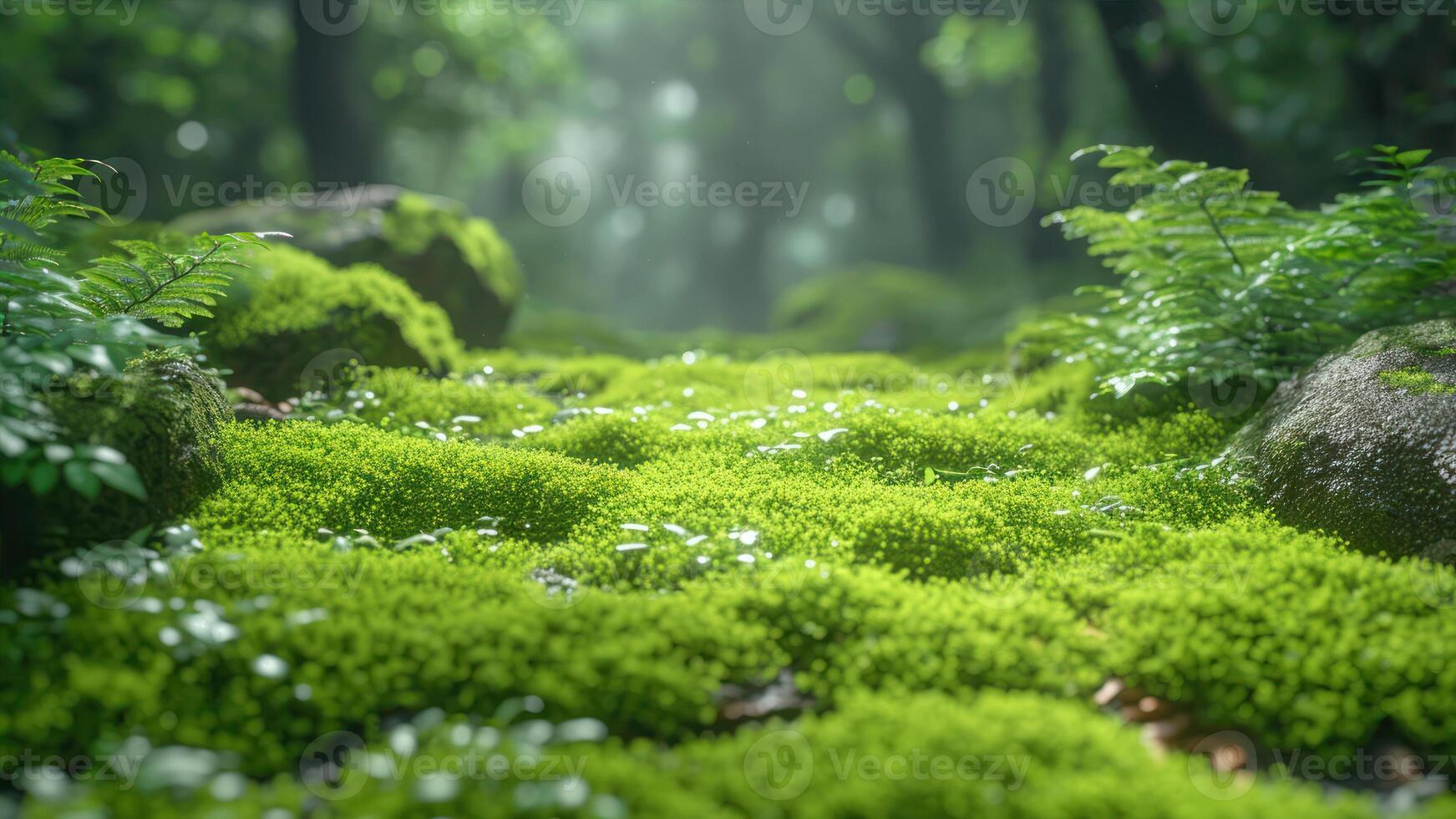 ai generiert schön Grün Moos im das Wald. Natur Hintergrund. selektiv Fokus. foto