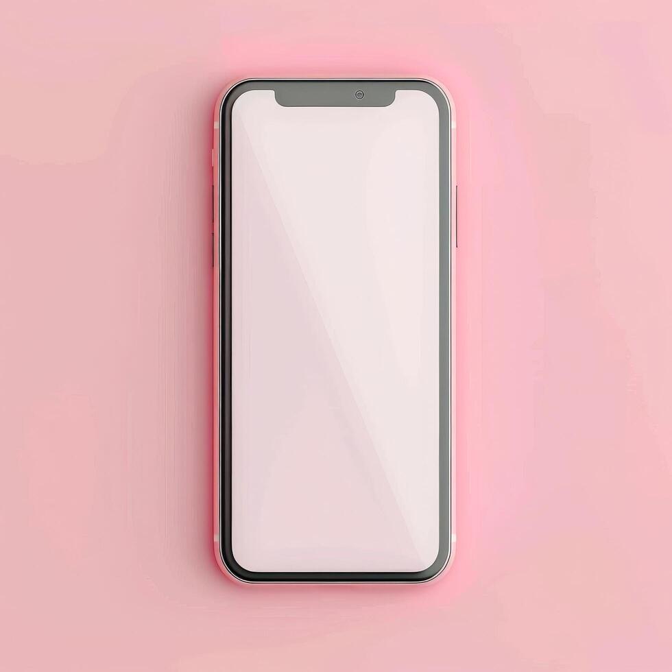 iPhone mit leer Bildschirm auf Rosa Hintergrund foto