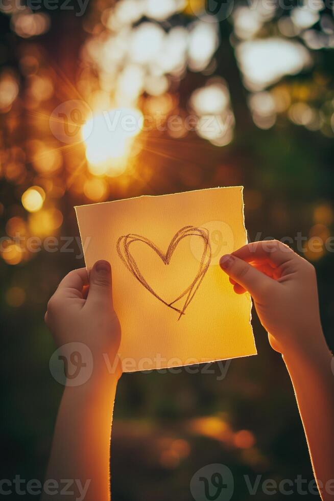 ai generiert Kinder machen herzförmig Papier Geschenke zu ausdrücken ihr Liebe zu ihr Mütter auf Mutter Tag. foto