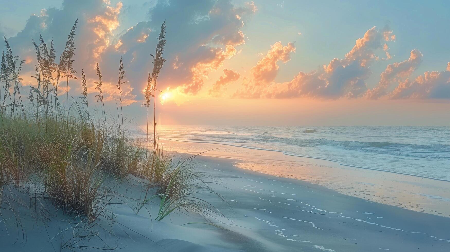 ai generiert Rahmen Sonne Über Strand mit Meer Hafer foto