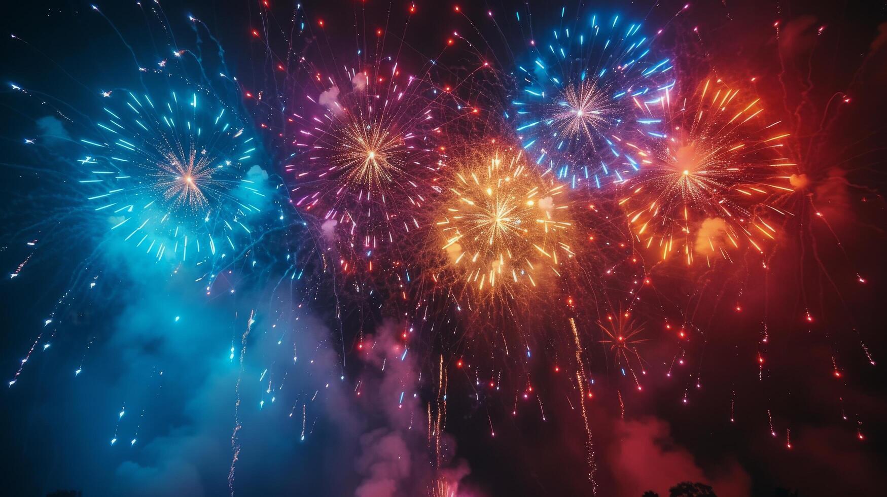 buntes Feuerwerk, das am Nachthimmel explodiert foto