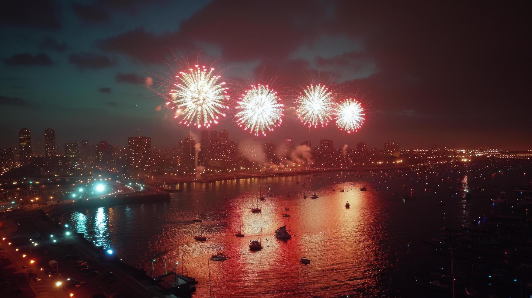 buntes Feuerwerk, das am Nachthimmel explodiert foto