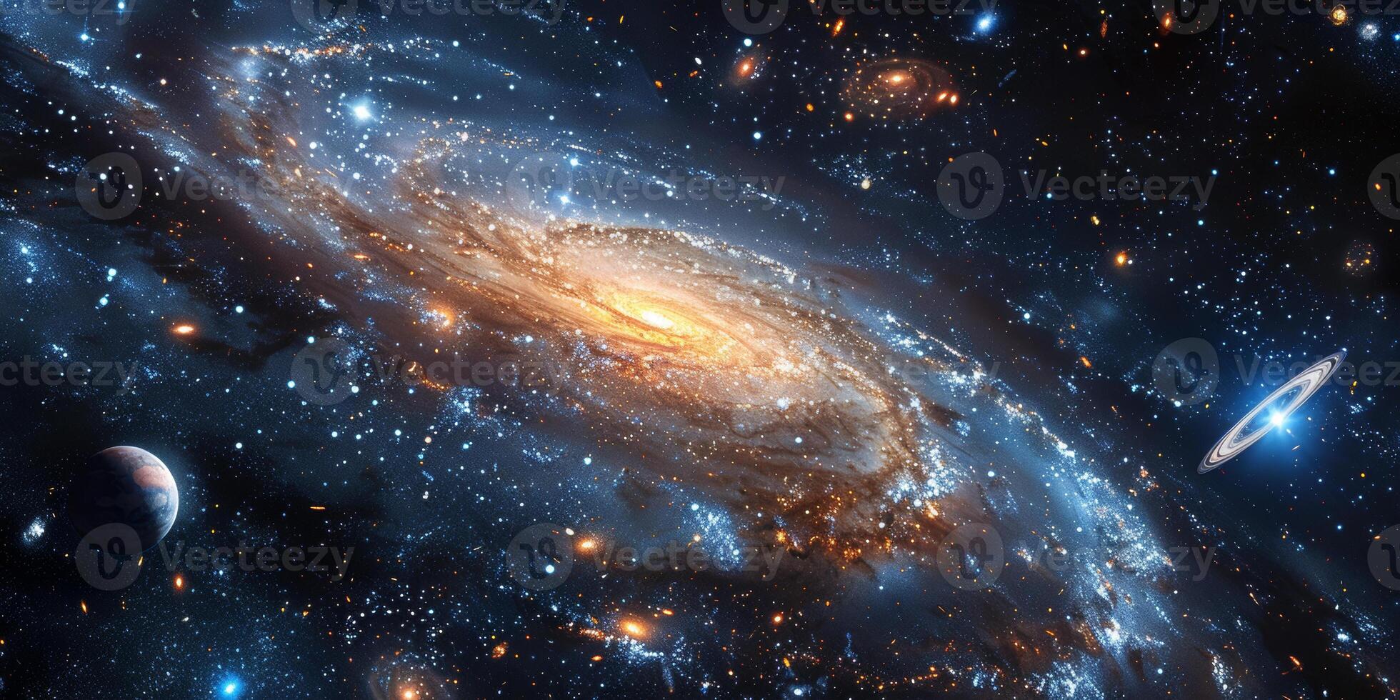 ai generiert majestätisch Spiral- Galaxis und planetarisch System im tief Raum foto
