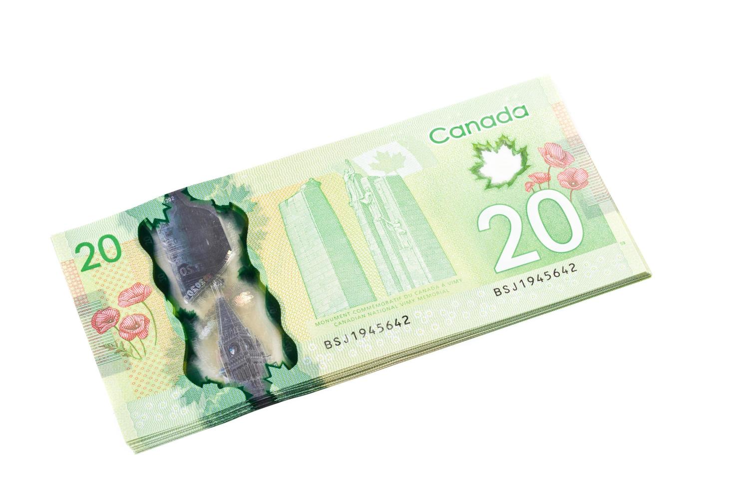 Ottawa, Kanada, 13. April 2013, die neuen Polymer-Zwanzig-Dollar-Scheine, isoliert auf weiss foto