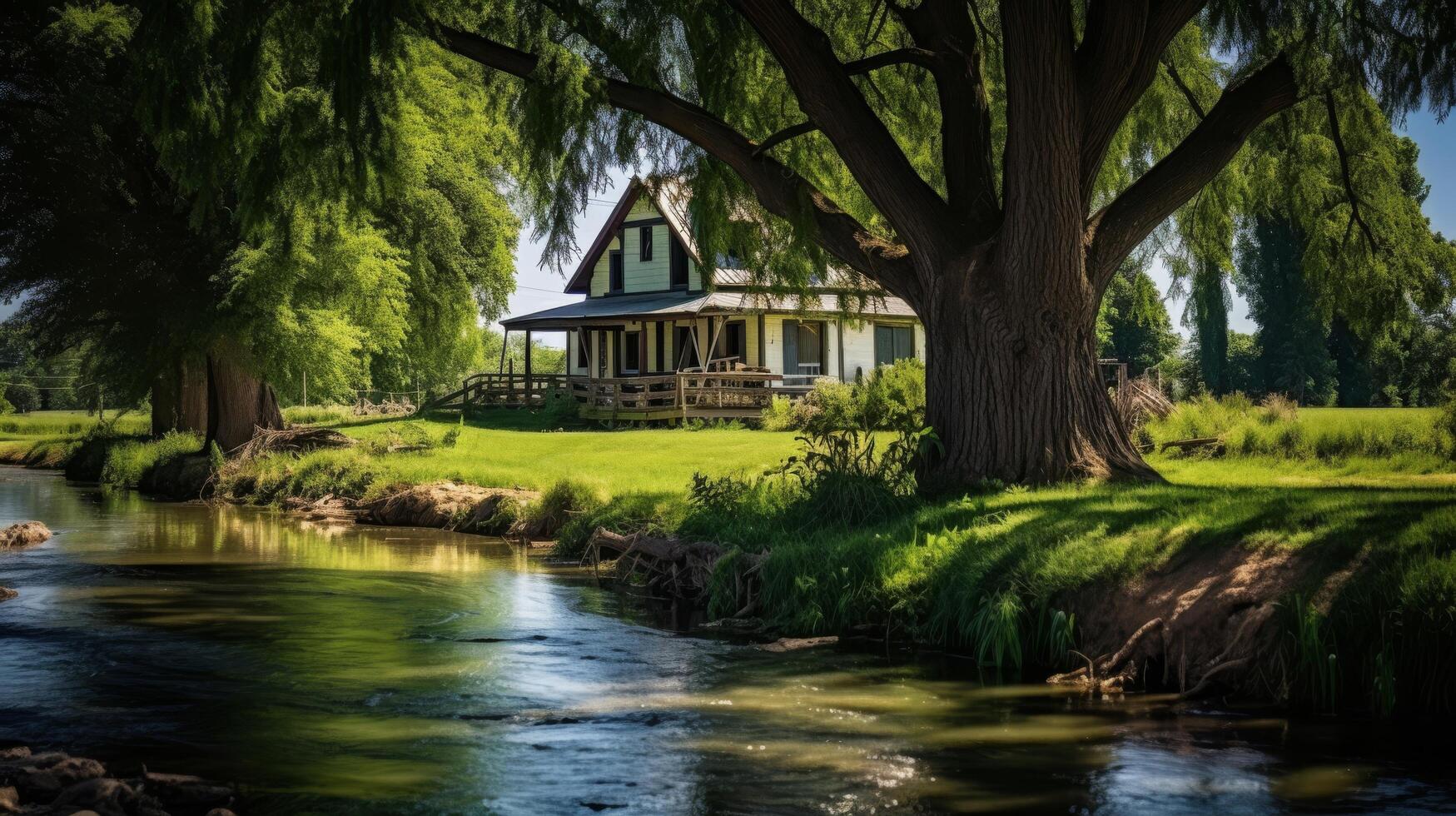 charmant Bauernhaus durch das fließend Fluss foto