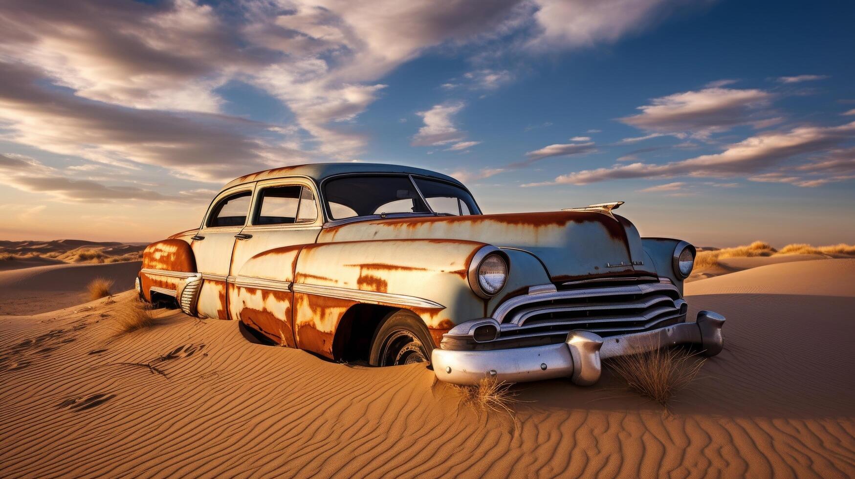 einsam Limousine eingekreist durch Düne Landschaft foto