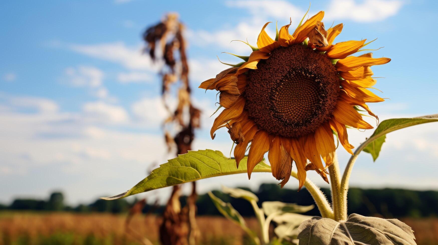 einsam Sonnenblume verwelkt traurig foto