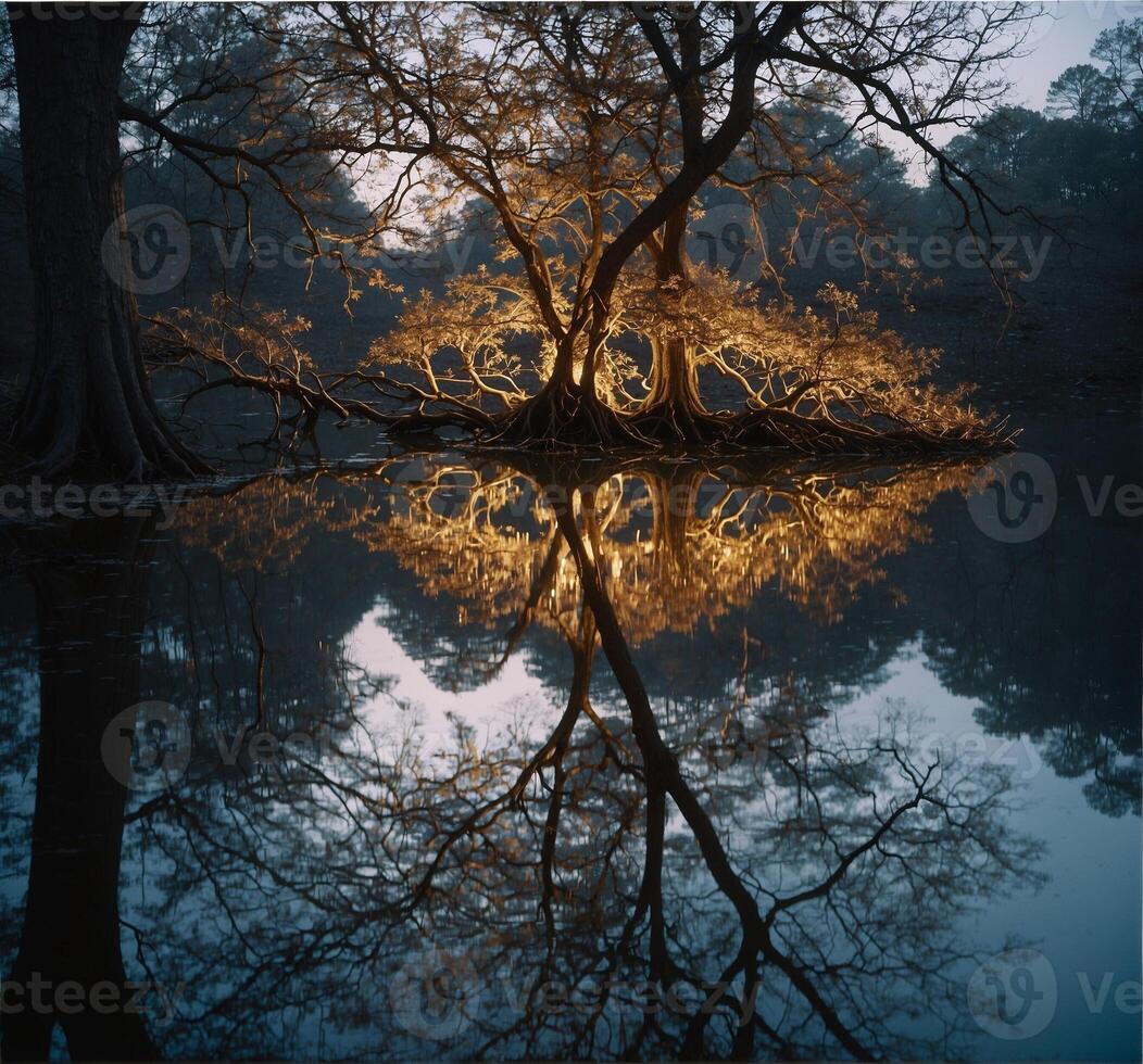 Reflexion von Bäumen im Wasser foto