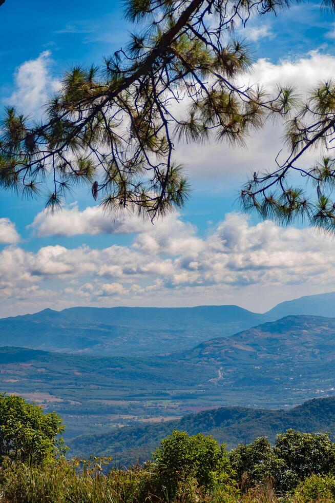 das atemberaubend Aussicht im Wald Park von ein Touristen Standpunkt wie Sie gehen Nieder ein Hügel mit Hintergrund von Blau Himmel, Regenwald, Thailand. Vogel Auge Sicht. Antenne Sicht. foto