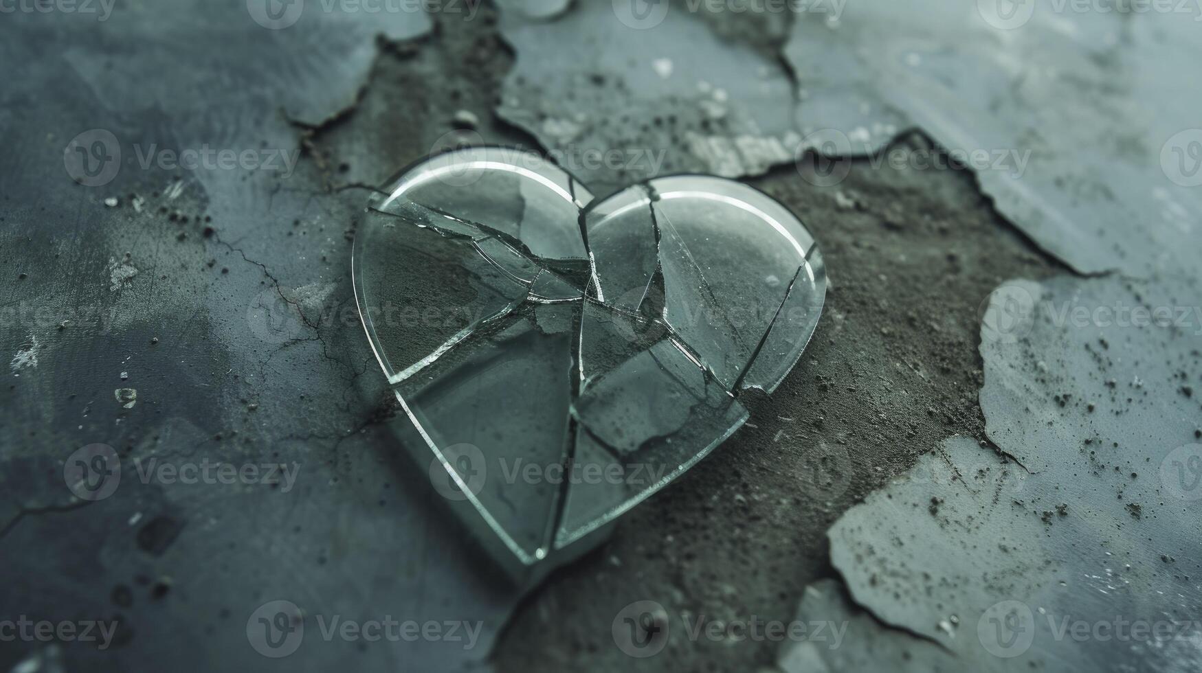 gebrochen Glas Herz auf Oberfläche Herzschmerz Konzept foto