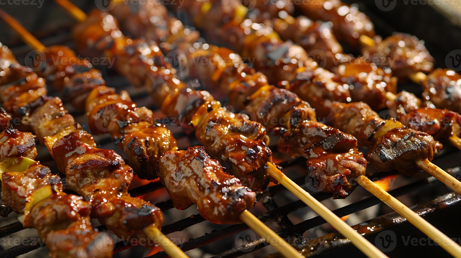 schließen oben von Satay auf Grill foto