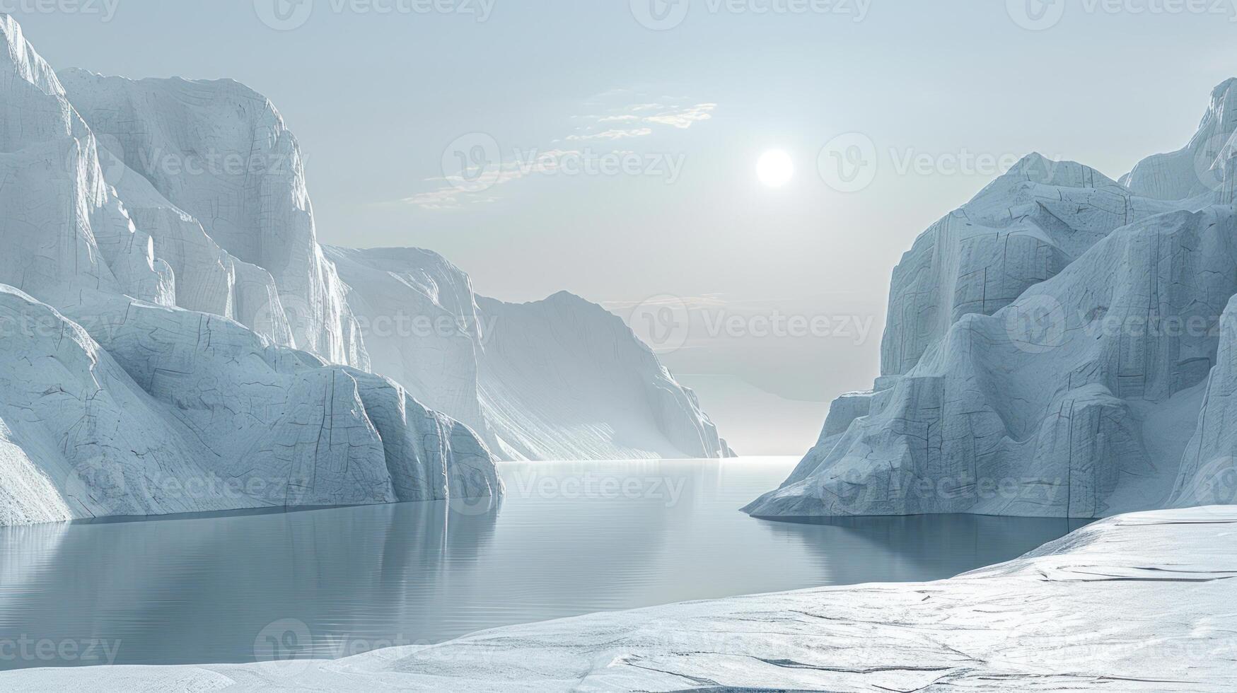 ein Gruppe von Eisberge Drift auf das Wasser Oberfläche foto