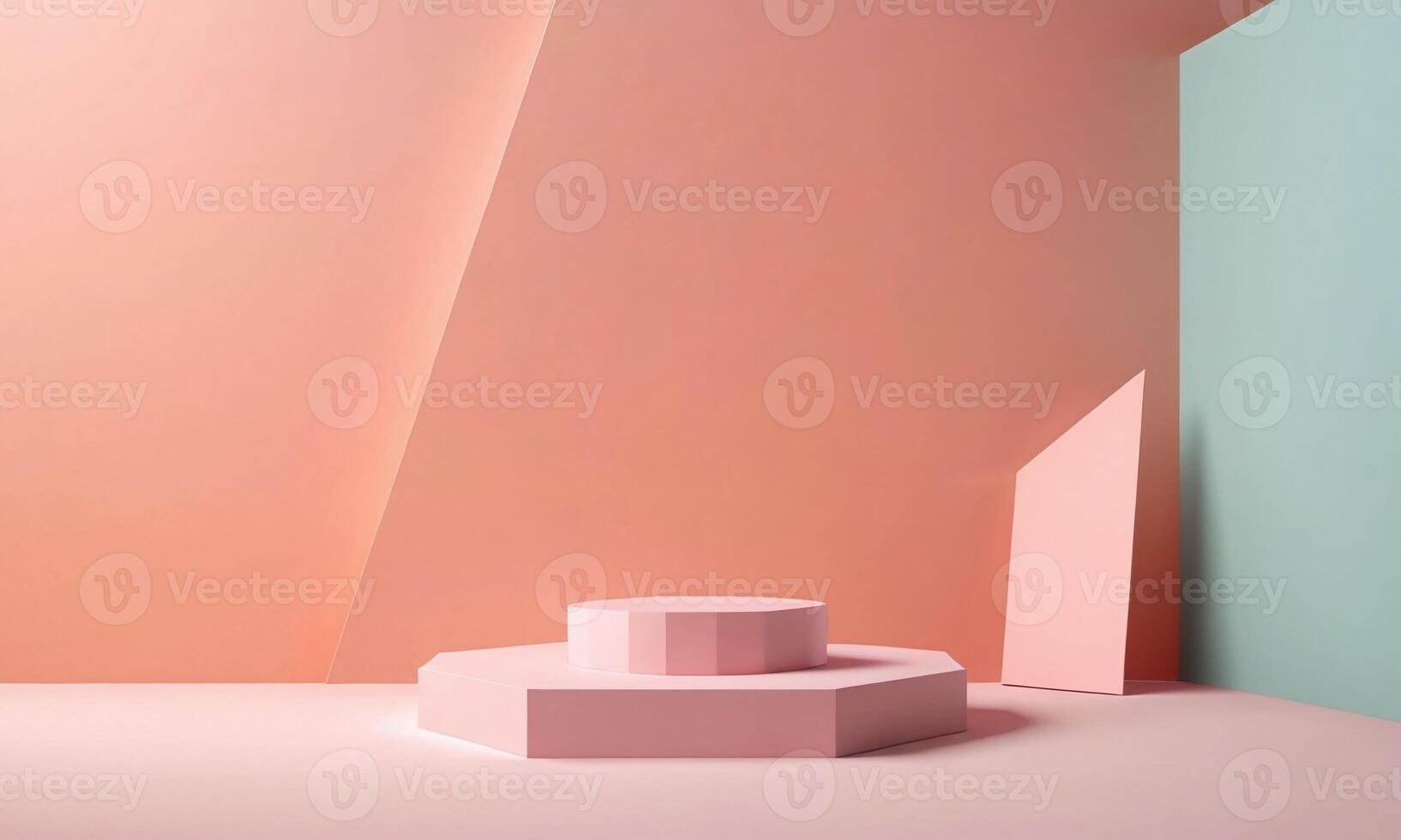 3 Abmessungen geometrisch Formen. leer Podium Anzeige im Pastell- Farbe. minimalistisch Sockel oder Vitrine Szene zum Geschenk Produkt und spotten hoch. abstrakt Hintergrund zum kosmetisch Werbung foto