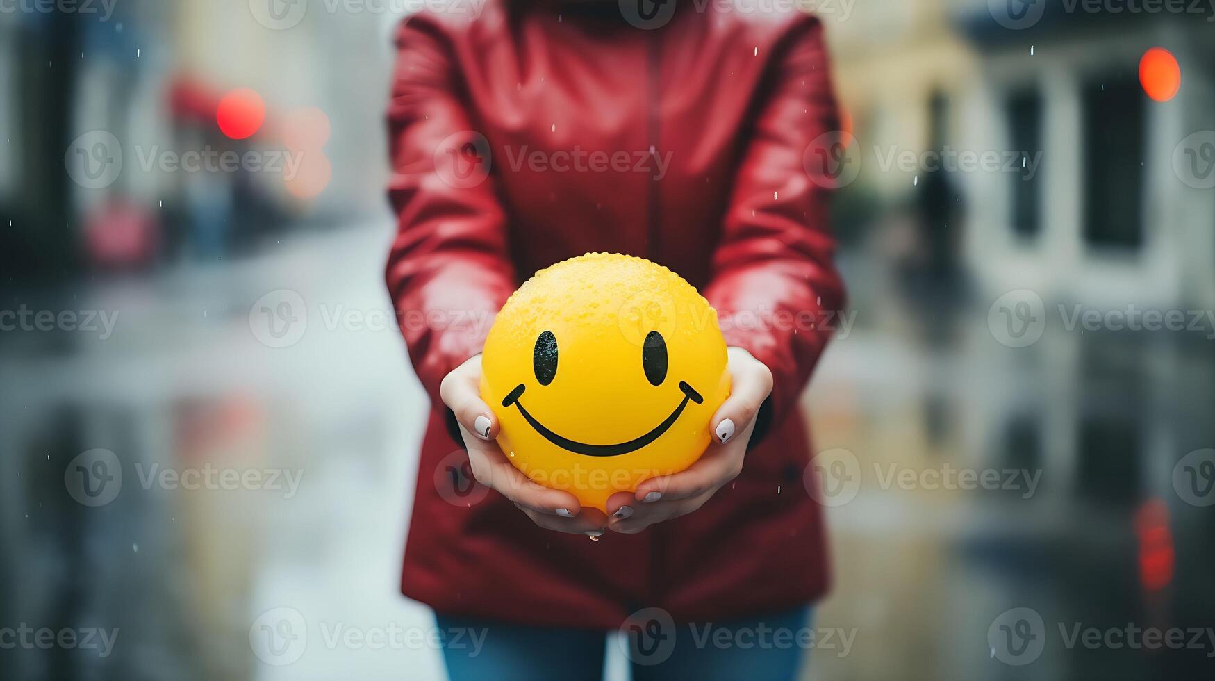 emotional Intelligenz Konzept. weiblich halten glücklich Emoji. Feedback Bewertung, Balance Emotion Kontrolle, mental Gesundheit Bewertung. foto