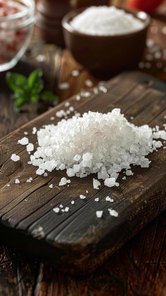 Meer Salz- Kristalle auf Holz foto