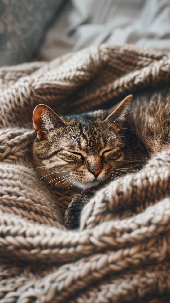 Katze Nickerchen machen im gestrickt Decke foto